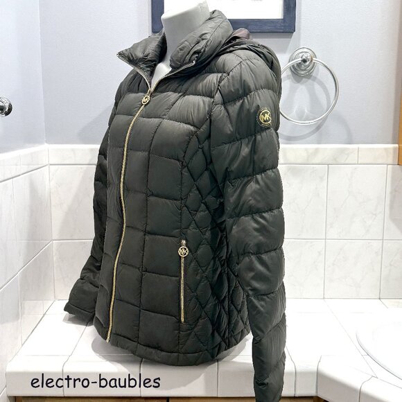 Michael Kors Down Puffer Jacket Packable Quilted Down Khaki Women' Sz Med - Picture 5 of 13